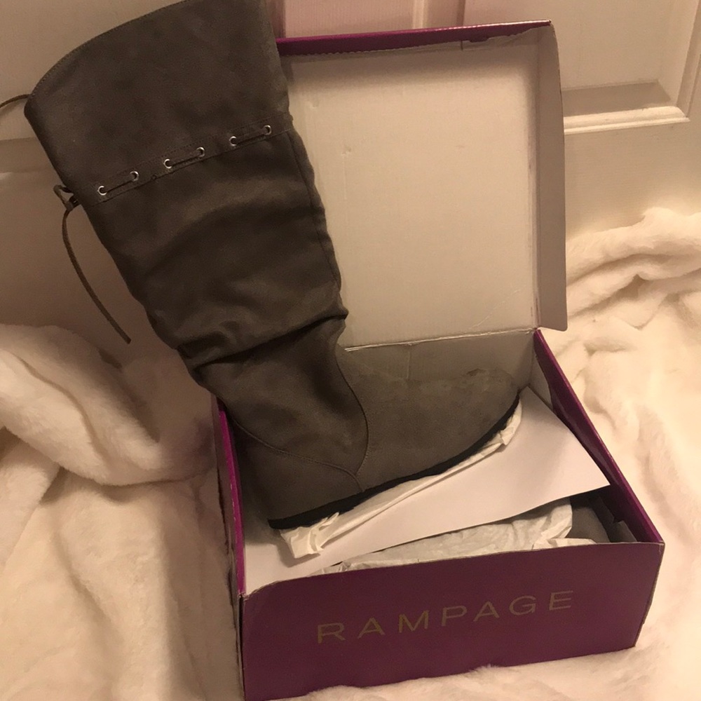Rampage grey faux suede flat boots knee boots cute